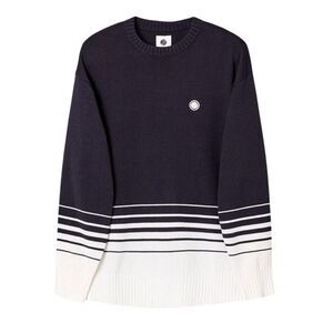Pretty Green Mens Striped Crew Neck Relaxed Fit Sweater / Navy